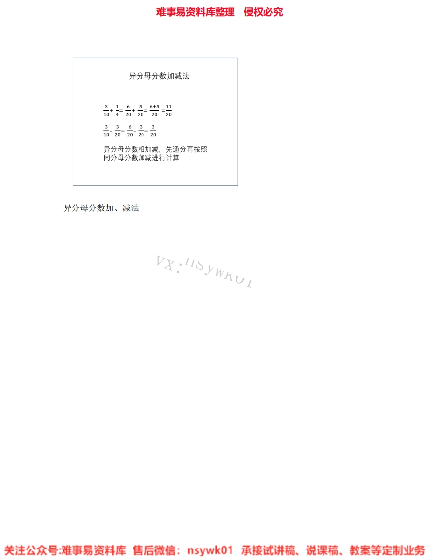 五年级下册-人教版《30.异分母分数加、减法》试讲逐字稿