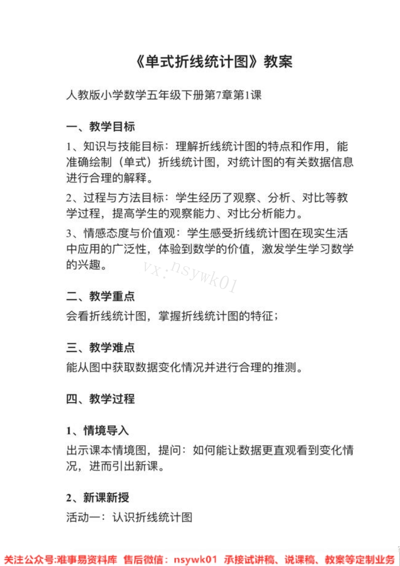 五年级下册-人教版《折线统计图》试讲逐字稿-难事易资料库