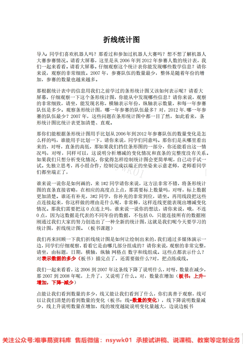 五年级下册-人教版《折线统计图》试讲逐字稿-版本1-难事易资料库