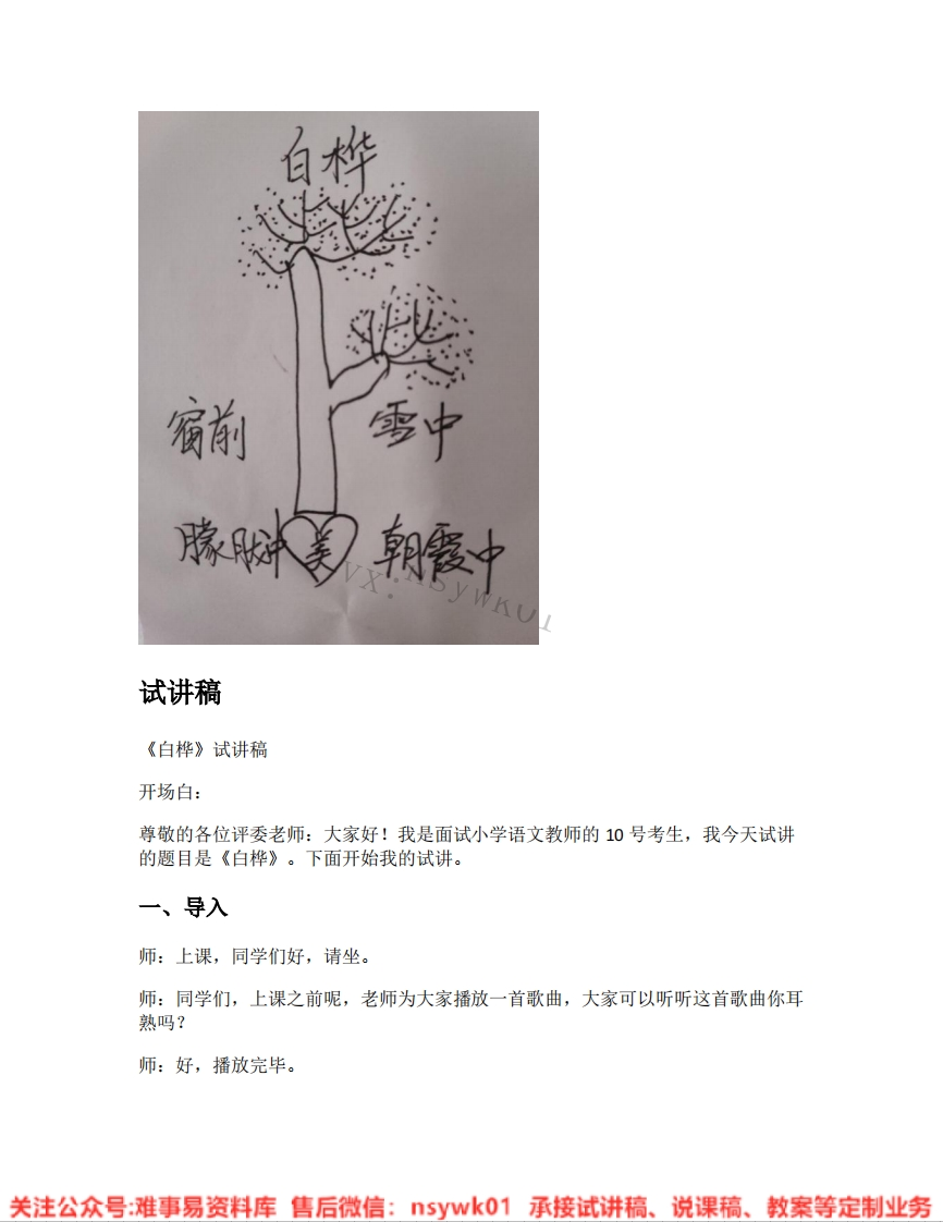 四年级下册-统编版《12.白桦》试讲逐字稿-难事易资料库