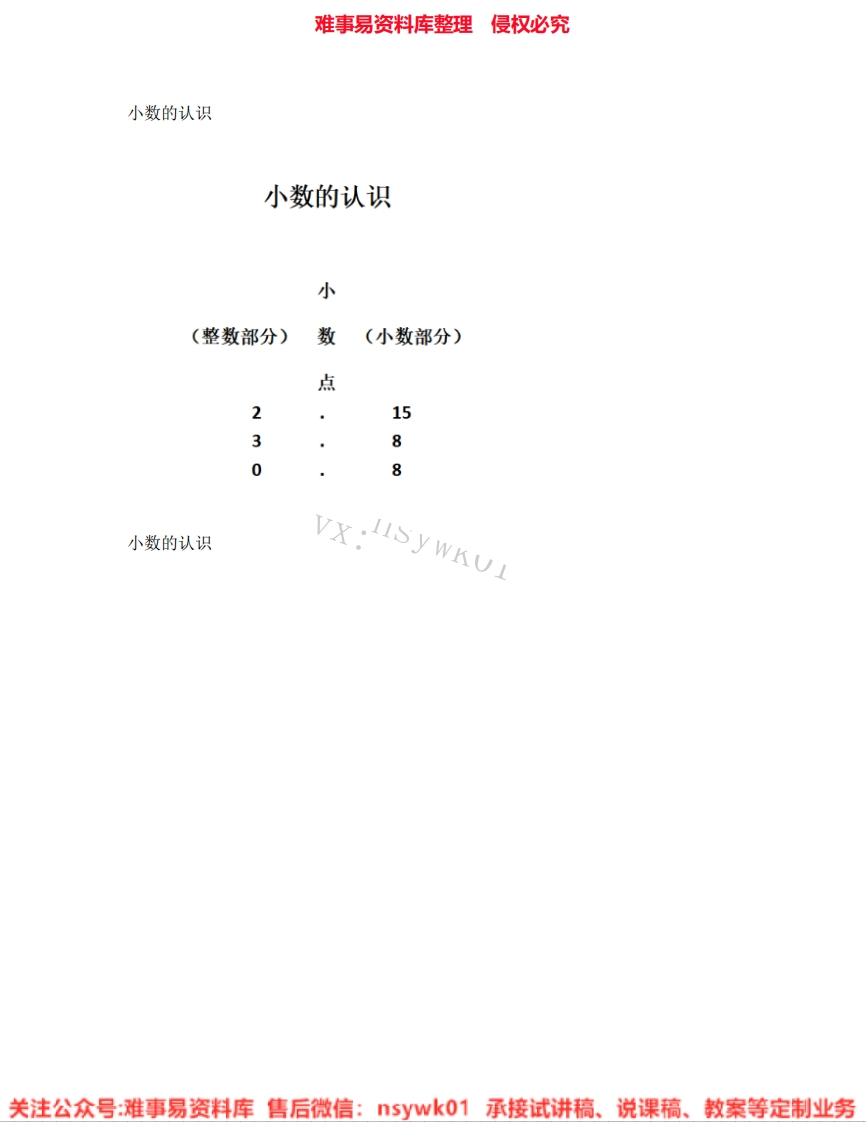 数学四年级下册-冀教版《01.小数的认识》试讲逐字稿-难事易资料库