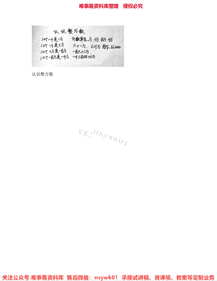 数学四年级下册-苏教版《认识整万数》试讲逐字稿-难事易资料库