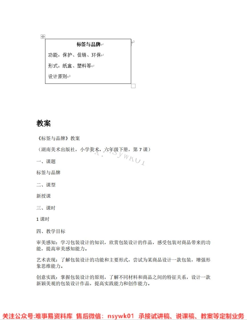 湘美版-美术六年级下册《01.标签与品牌》试讲逐字稿-难事易资料库