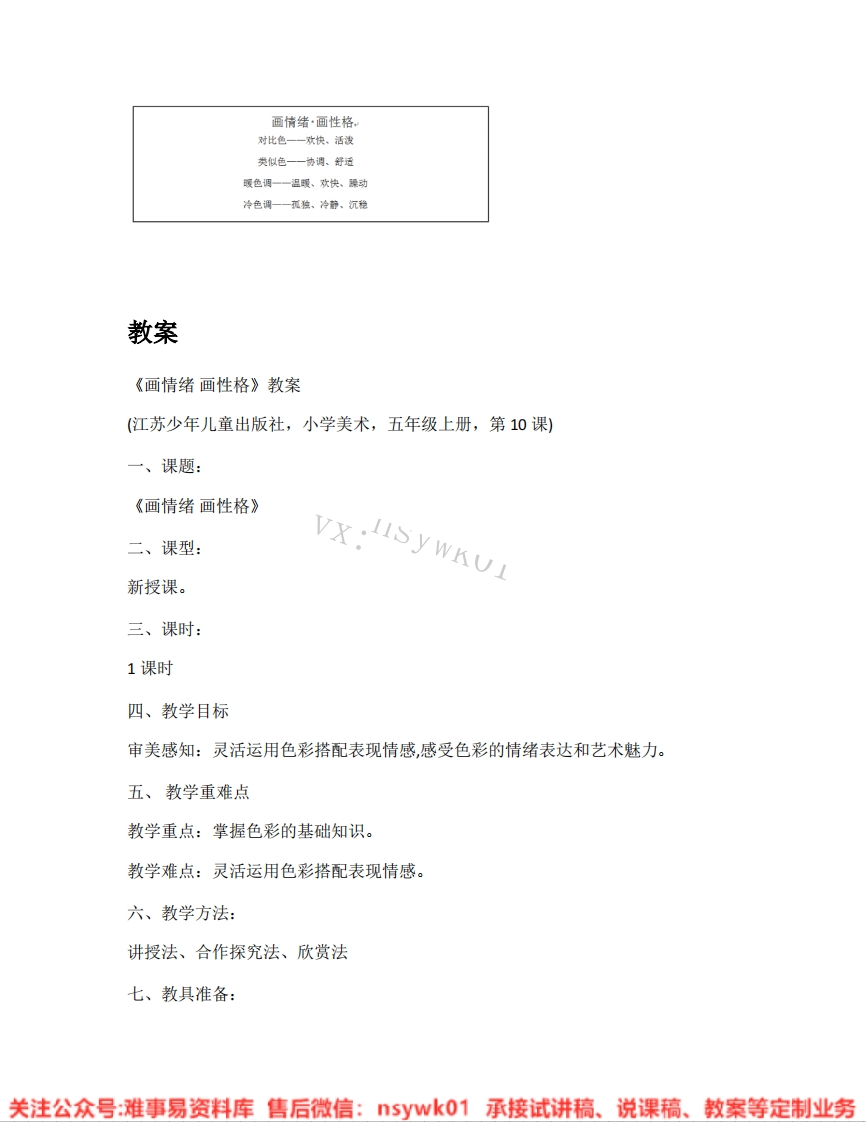 苏少版-美术五年级上册《03.画情绪画性格》试讲逐字稿-难事易资料库