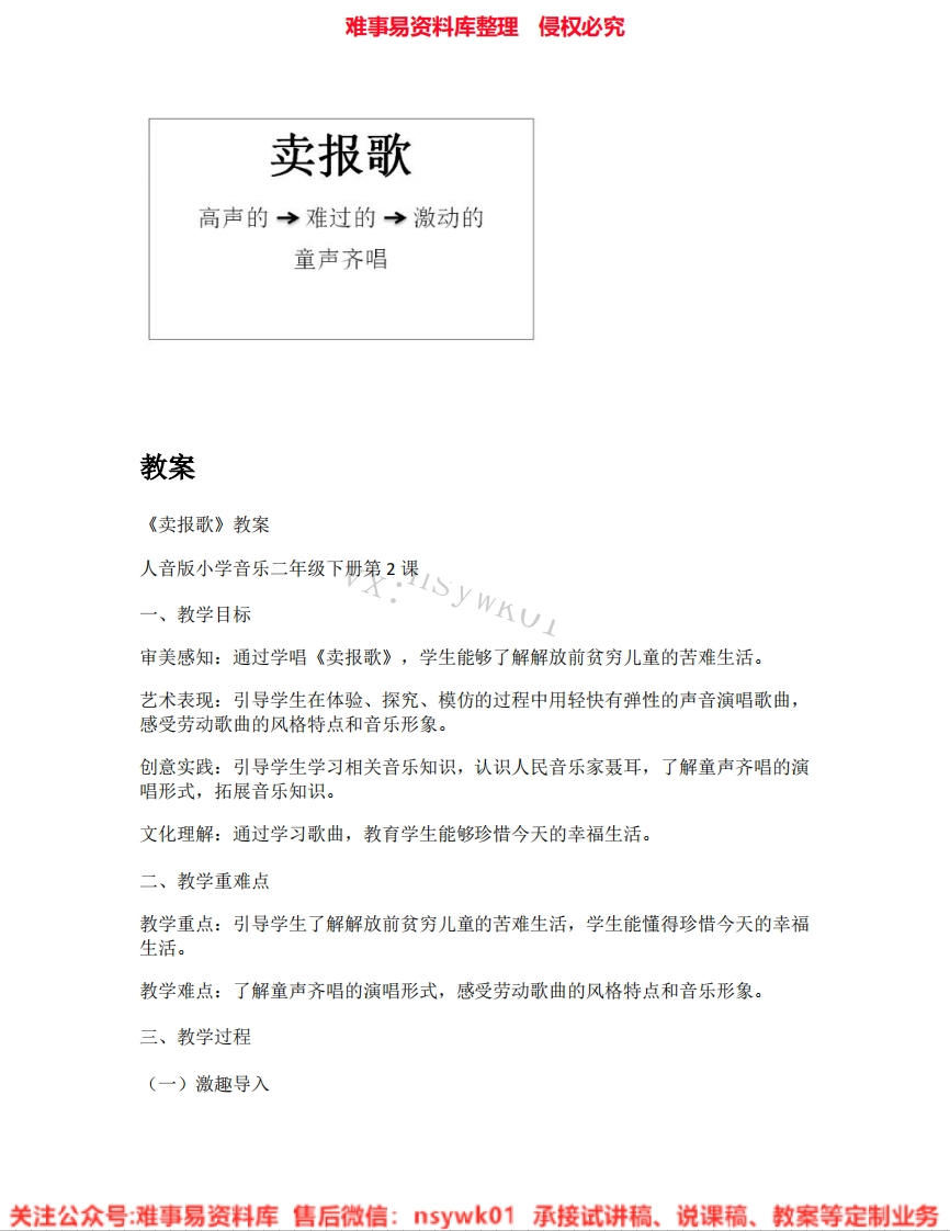 音乐二年级下册-人音版《01.卖报歌》试讲逐字稿-难事易资料库